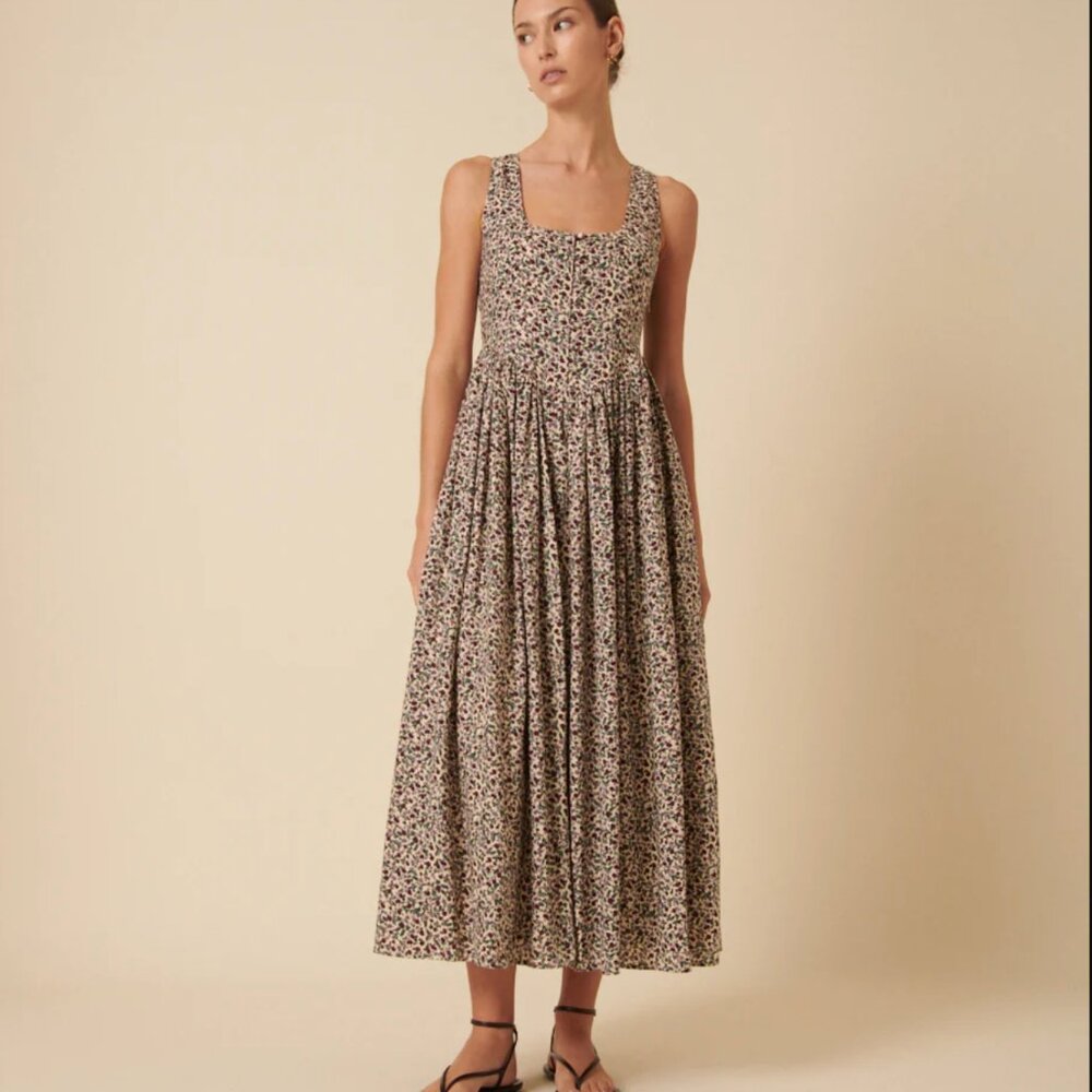 NWT Nobody's Child Cream Ditsy Floral Drop Waist Cora Midi Dress Size 4